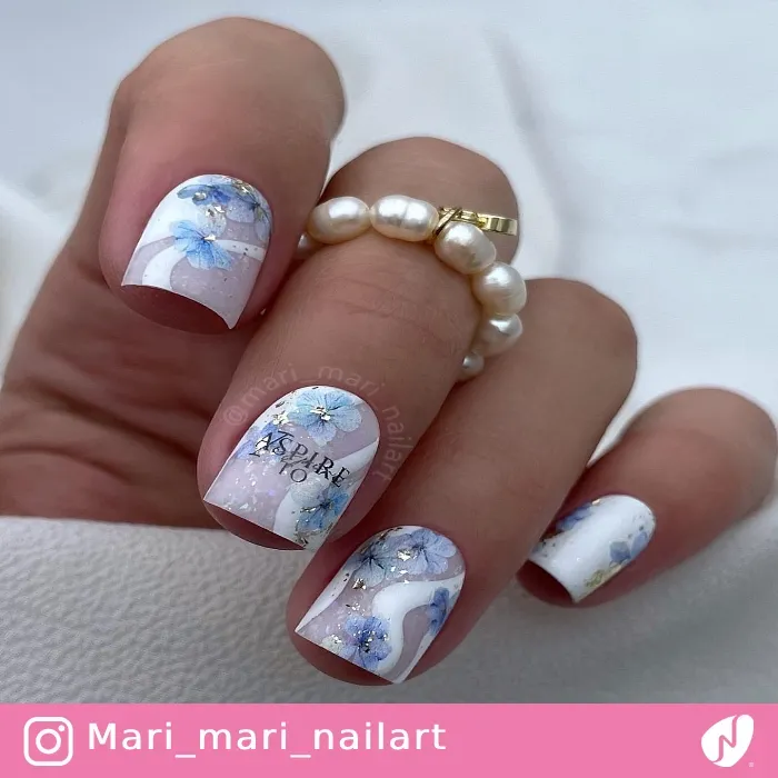 Spring Blue and White Flower Nails